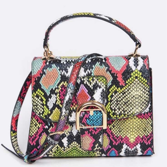 Multi Color Snake Print Convertible Top Handle - Picture 1 of 9